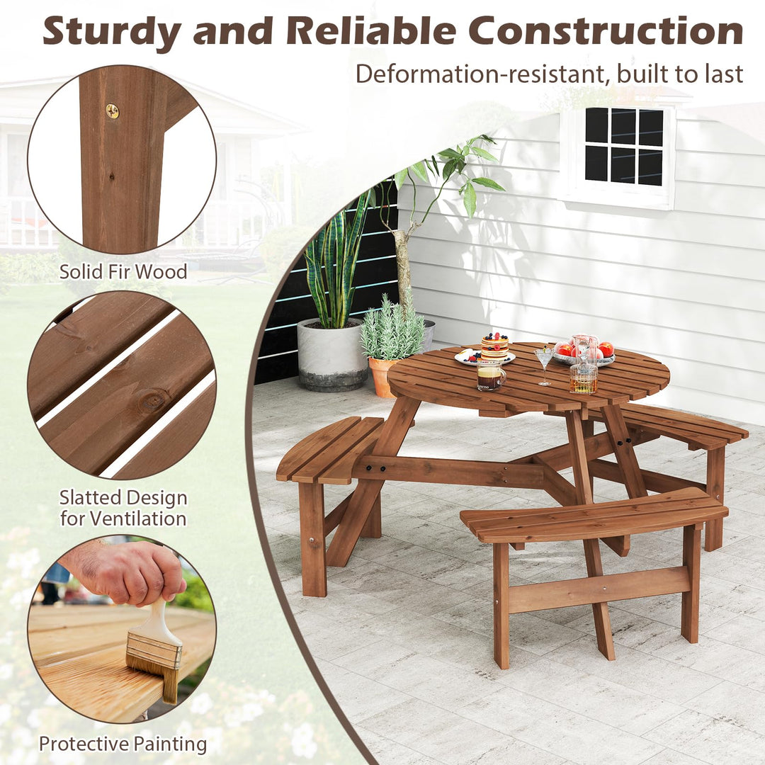 Giantex 6 Person Round Picnic Table Set with 3 Benches