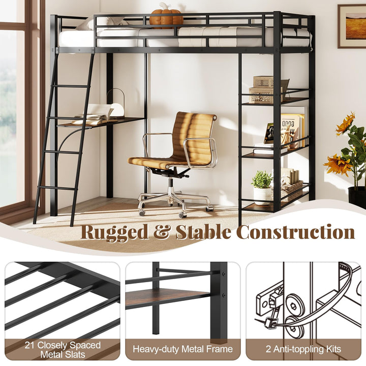 Giantex Twin Size Loft Bed with Desk &amp; Shelves for Kids