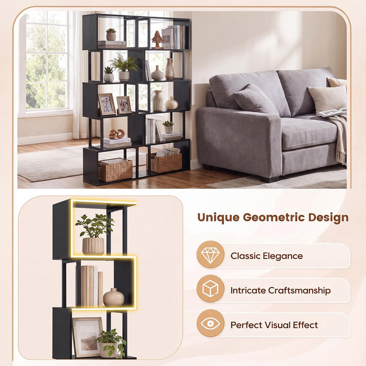 GIANTEX 5-Tier S-Shaped Wood Bookcase w/Metal Frame (1/2)