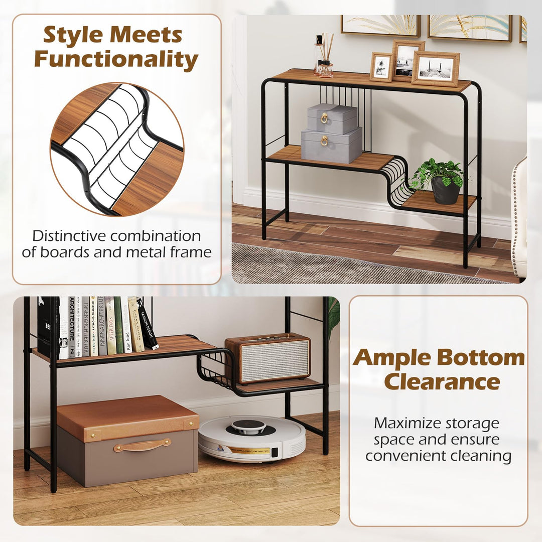 Giantex 2-Tier Console Table, 35.5" Narrow Entryway Table w/Irregular Storage Shelves &amp; Metal Frame