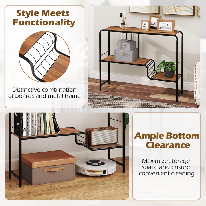 Giantex 2-Tier Console Table, 35.5" Narrow Entryway Table w/Irregular Storage Shelves &amp; Metal Frame