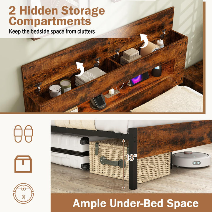 Giantex Full Size Bed Frame with LED Lights &amp; Charging Station