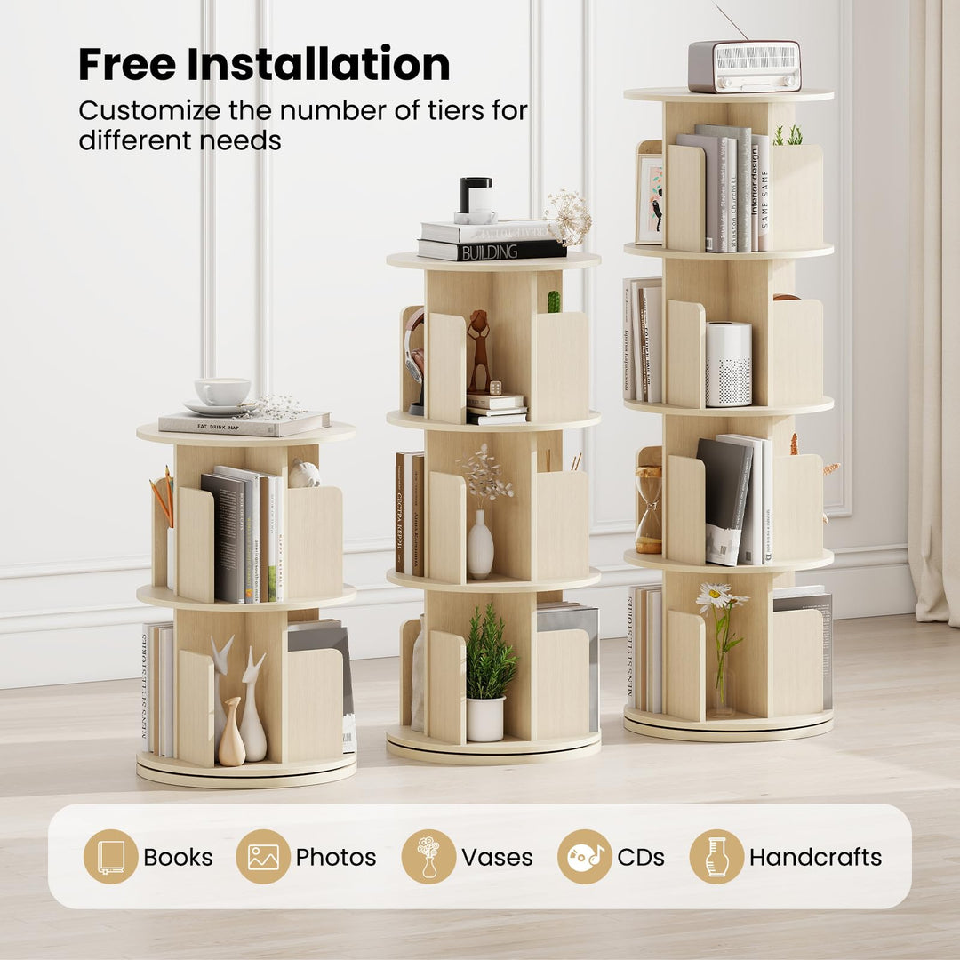 Giantex 4-Tier Rotating Bookshelf 360° Display Rack w/Dividers &amp; Anti-Falling Baffles