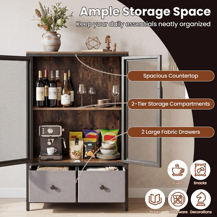 Giantex Industrial Coffee Bar Cabinet with Adjustable Shelves &amp; 2 Removable Cloth Drawers