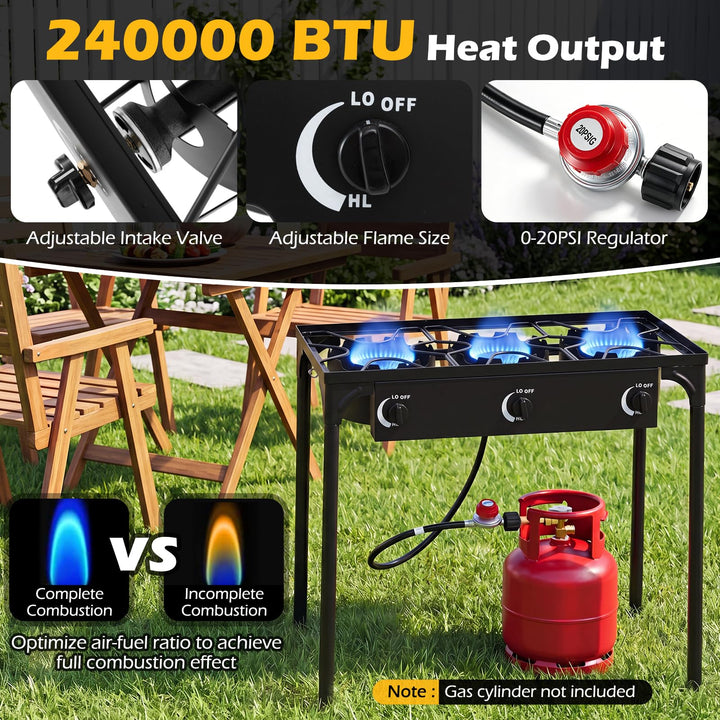 Giantex 3 Burner Propane Gas Stove | 240,000 BTU High Pressure Camp Cooker