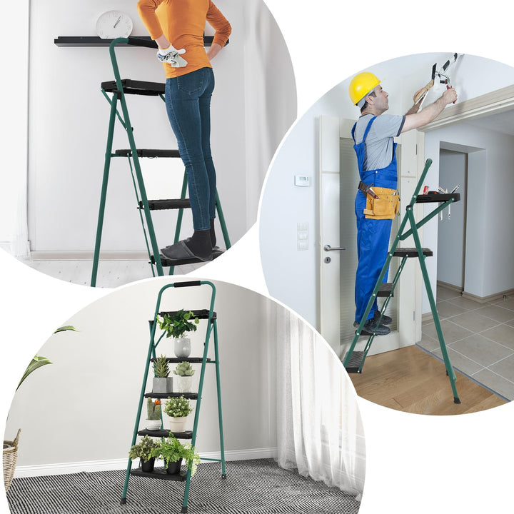 Giantex 4 Step Ladder with Utility Tray, Folding Step Stool with Anti-Slip Footpads