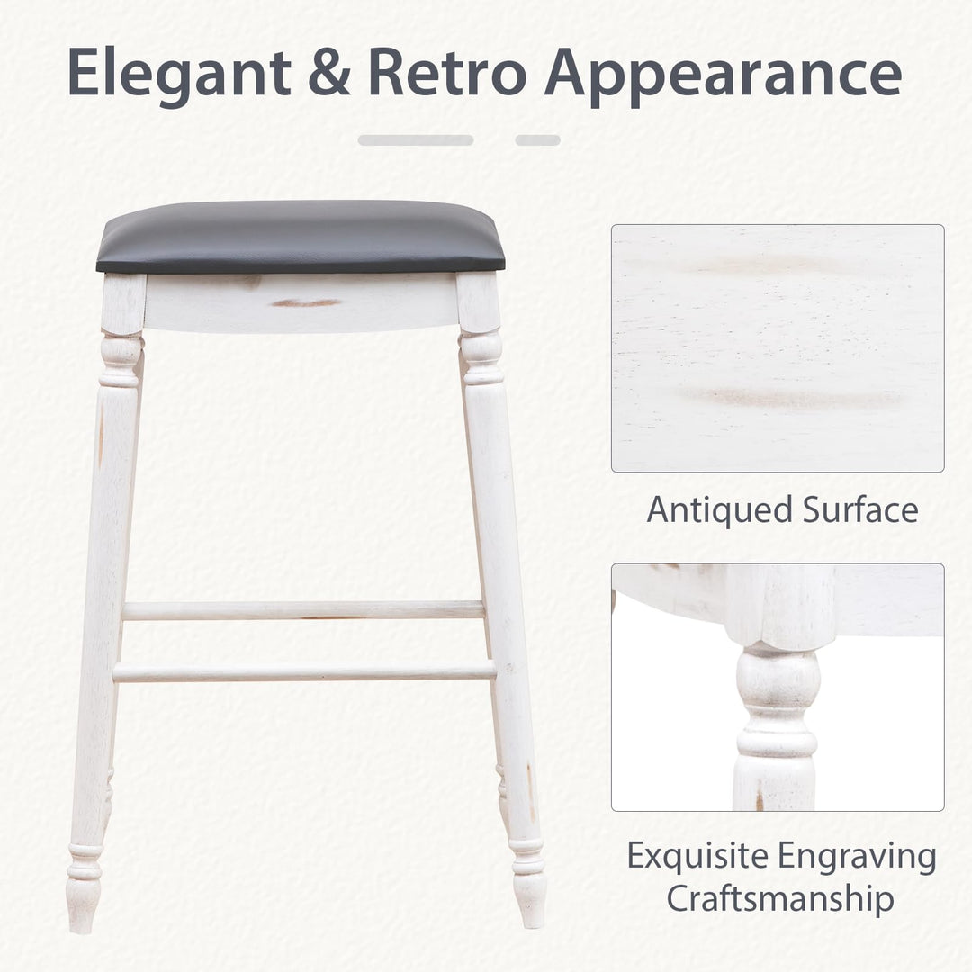 Giantex Bar Stools, 29"/24" Bar Height Saddle Stools w/Padded Seat, Rubber Wood Legs, Footrests &amp; Antiqued Surface