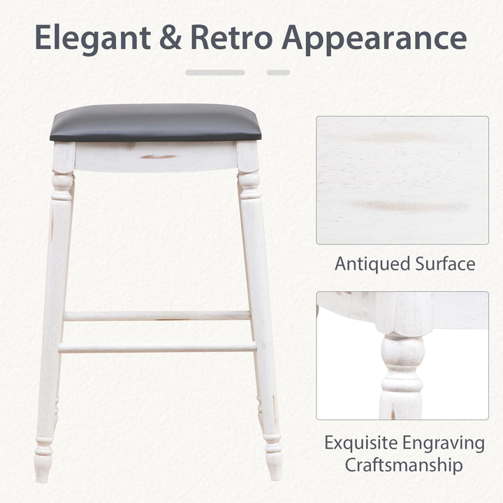 Giantex Bar Stools, 29"/24" Bar Height Saddle Stools w/Padded Seat, Rubber Wood Legs, Footrests &amp; Antiqued Surface