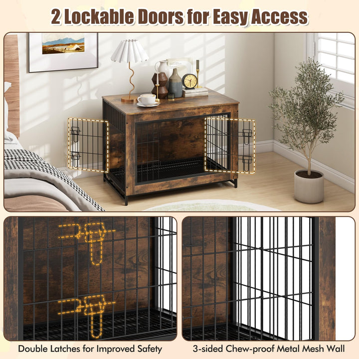 Giantex Dog Crate Furniture - Dog Kennel Side Table with Double Doors &amp; Removable Pull-Out Tray