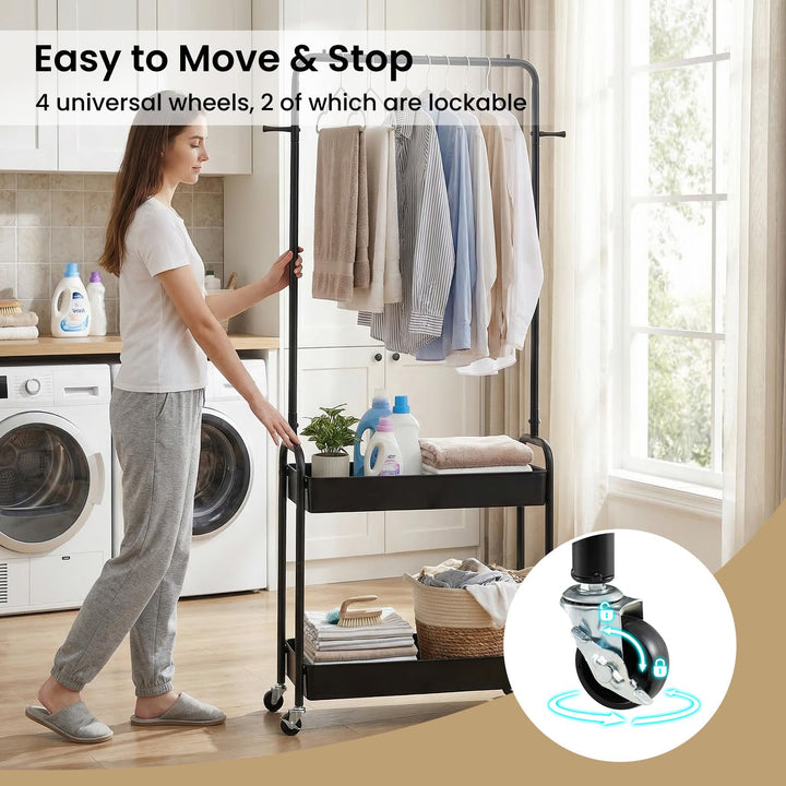 Giantex Heavy-Duty Rolling Clothes Rack with 2 Storage Baskets &amp; Side Hooks
