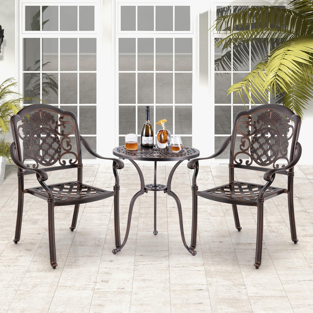 Giantex Patio Chairs Set of 2, Easy Assembly Stackable Cast Aluminum Outdoor Chairs with Armrest &amp; Adjustable Footpads