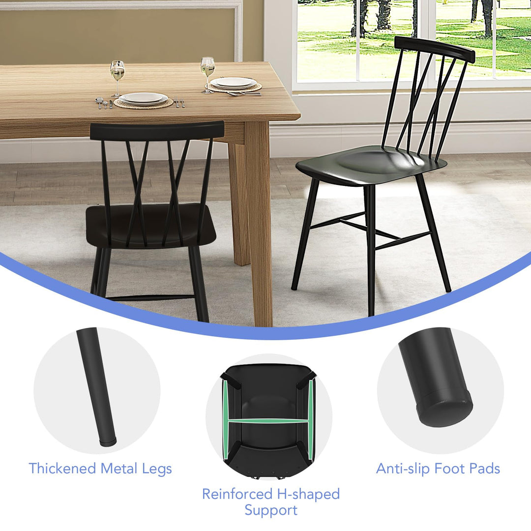 Giantex Metal Dining Chairs Set, Farmhouse Kitchen Chairs w/High Cross Backrest &amp; Curved Seat