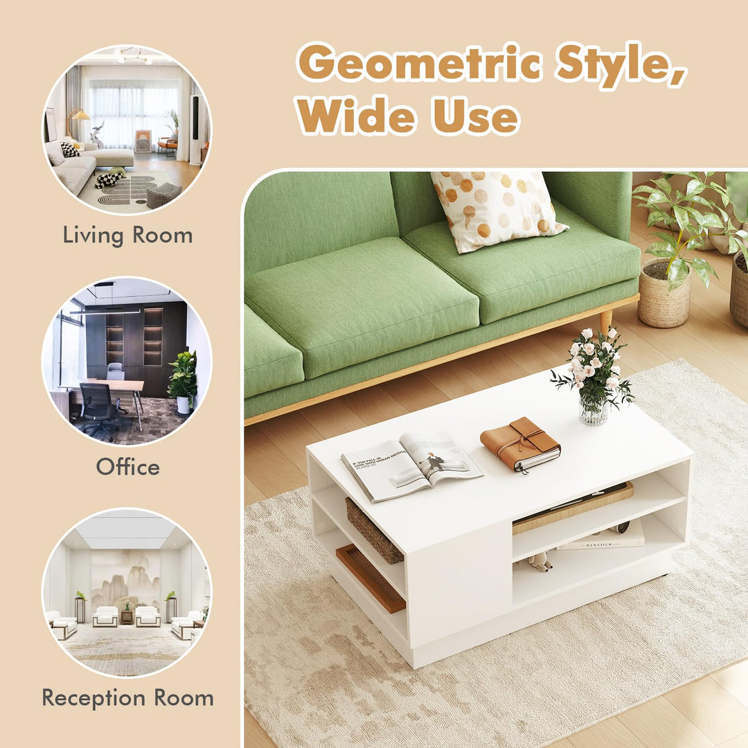 Giantex Coffee Table with Storage, Rectangle Accent Sofa Table with Shelf &amp; Elevated Base