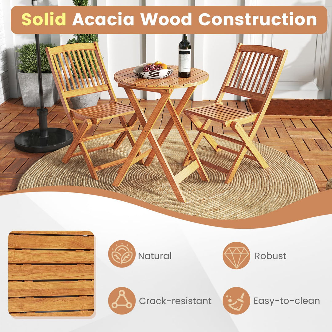 Giantex Patio Folding Chairs Set of 2, Portable Acacia Wood Dining Chairs w/Seat Cushion, 400 LBS Weight Capacity