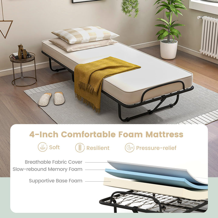 Giantex Folding Bed with Mattress for Adults, 75" x 31" Cot Size Portable Rollaway Bed with Sturdy Metal Frame