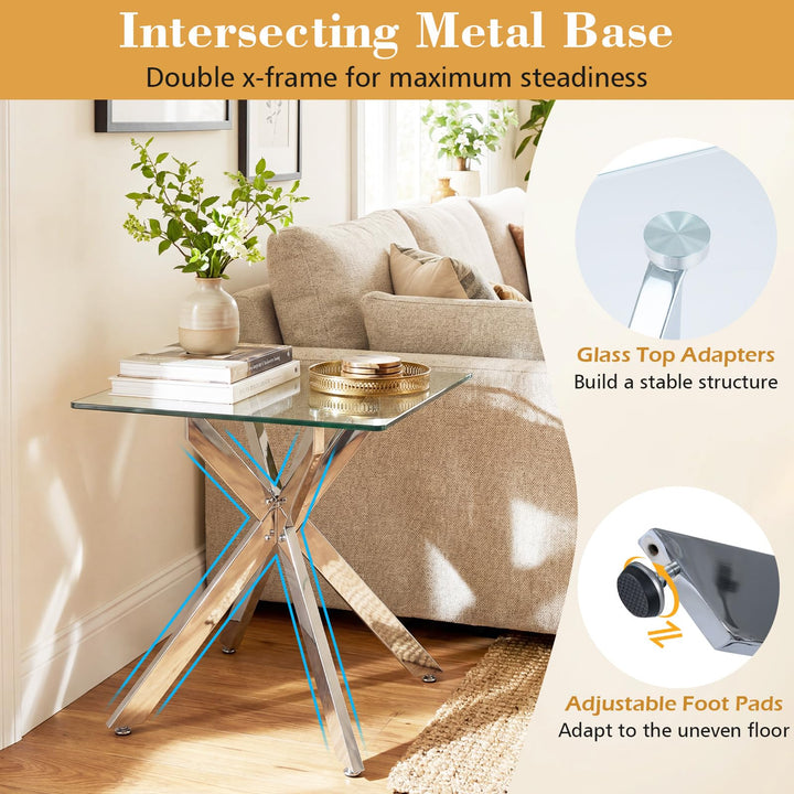 Giantex Glass Side Table Square Sofa Couch End Table