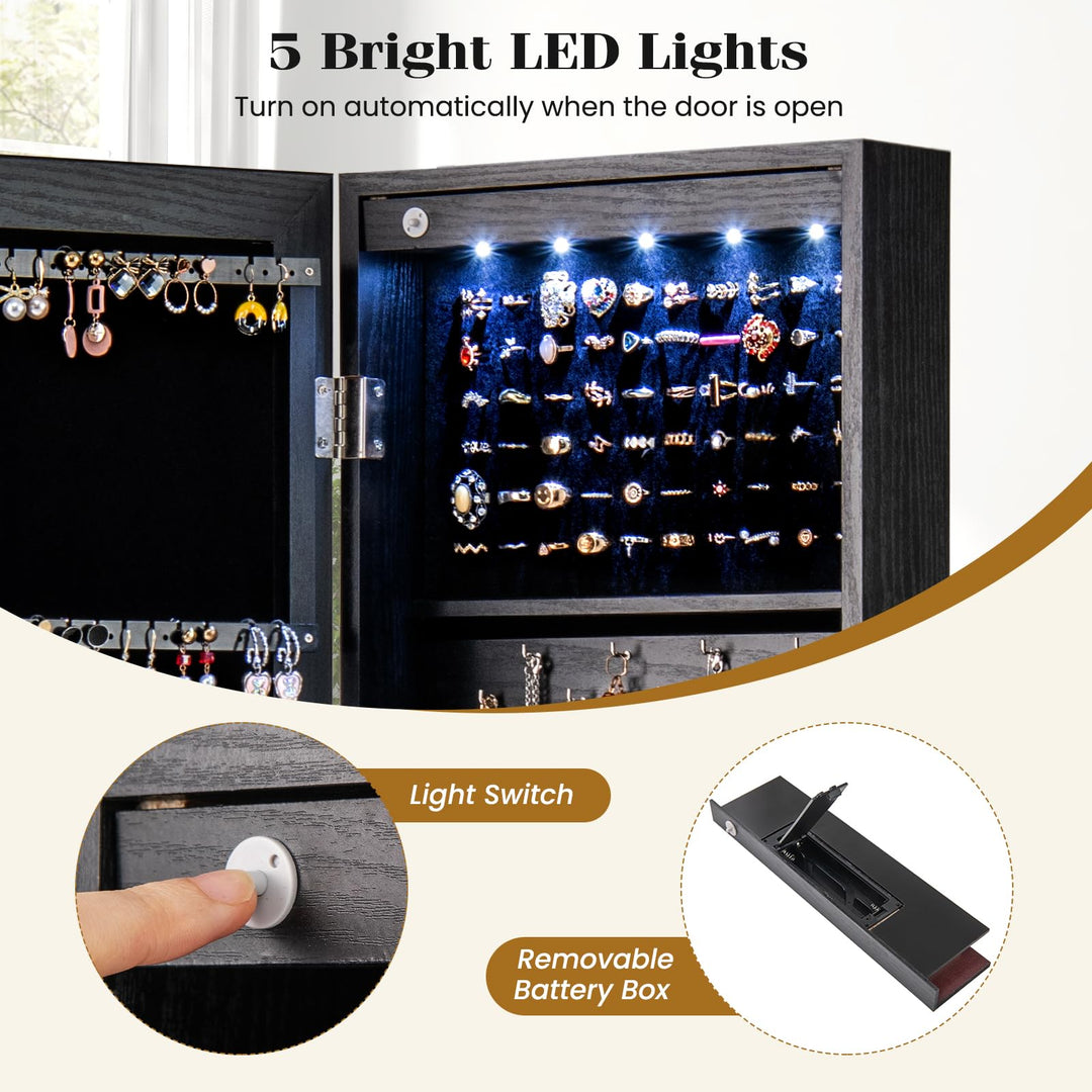 Giantex Wall or Door Mounted Jewelry Cabinet with Full Length Mirror with Lights