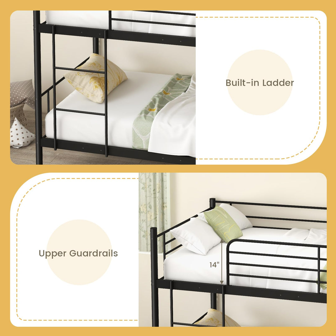 Giantex Metal Bunk Bed Twin Over Twin, Bunk Beds for Kids, Teens &amp; Adults Bunk Bed with Stairs