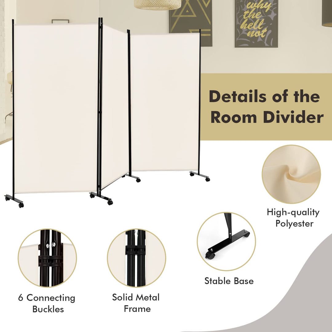 Giantex 3 Panel Room Divider with Wheels, 103&