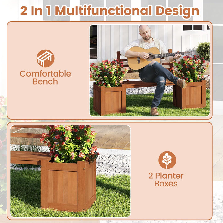 Giantex 2-in-1 Outdoor Bench with Backrest &amp; 2 Raised Garden Beds