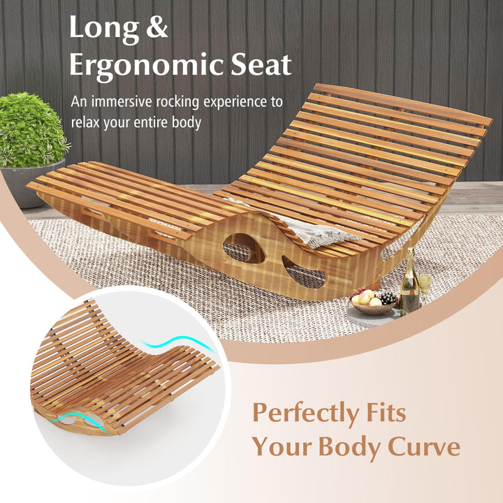 Giantex Extra-Large Dual Outdoor Rocking Chair, Acacia Wood Patio Lounge Chair with Ergonomic Curved &amp; Slatted Seat
