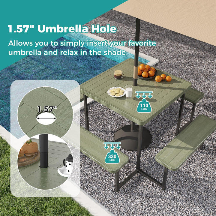 Giantex Outdoor Square Picnic Table Bench Set for 4-8 People with Umbrella Hole