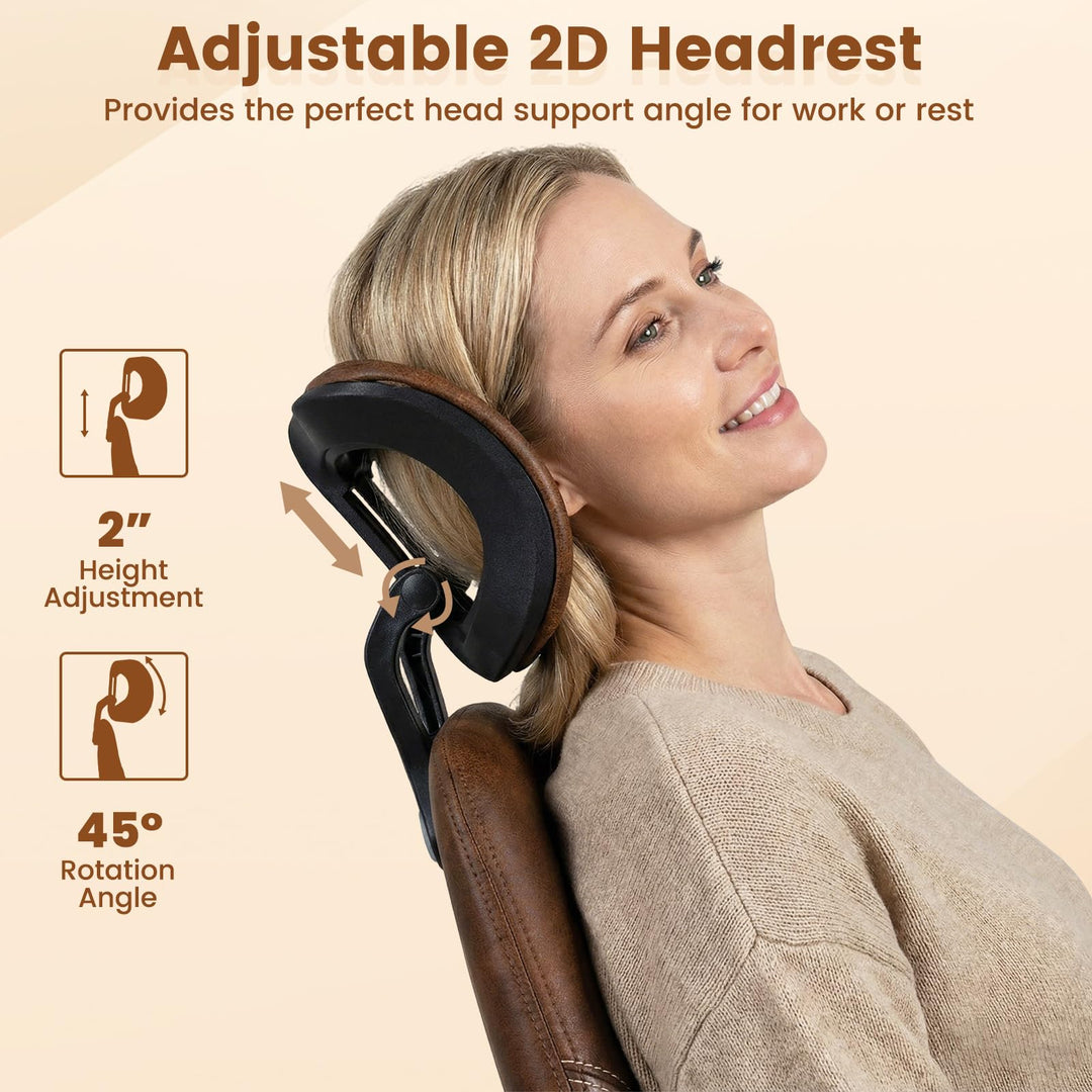 Giantex Ergonomic Mid Century Modern Faux Fur Computer Desk Chair with 2D Headrest