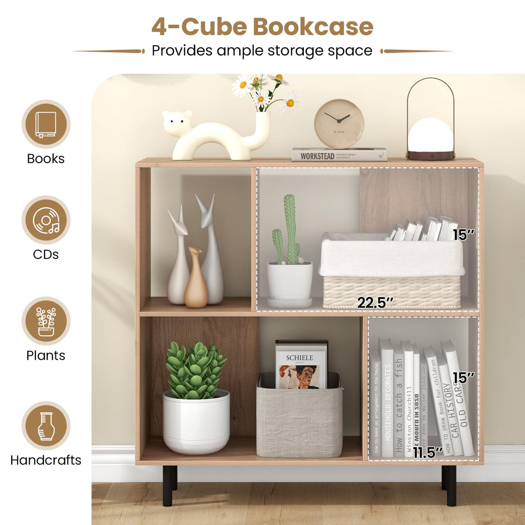 Giantex 3-Tier Bookcase, Modern Cube Bookshelf with 4 Compartments &amp; Metal Legs, Minimalist Freestanding Storage Organizer