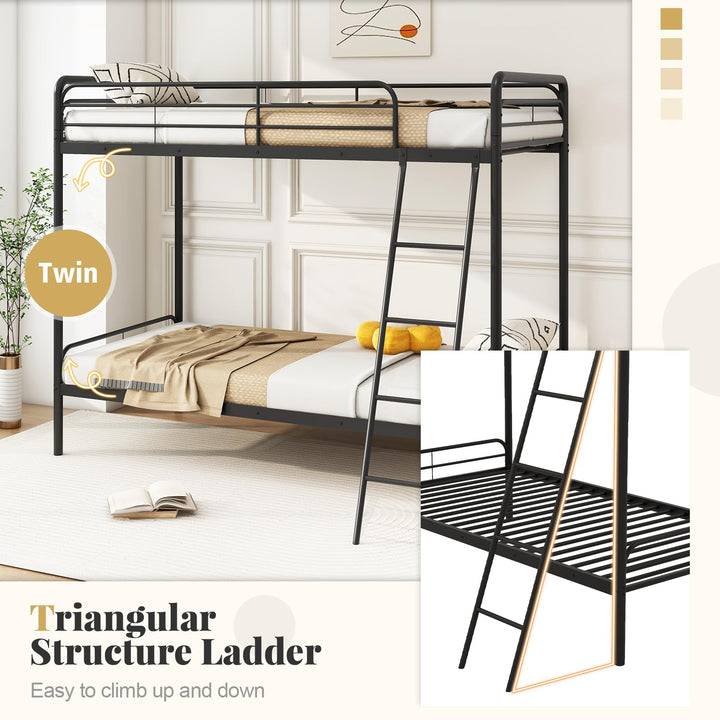 Giantex Metal Bunk Bed Twin Over Twin, Heavy Duty Twin Bunk Beds with Inclined Ladder &amp; Safety Guardrails
