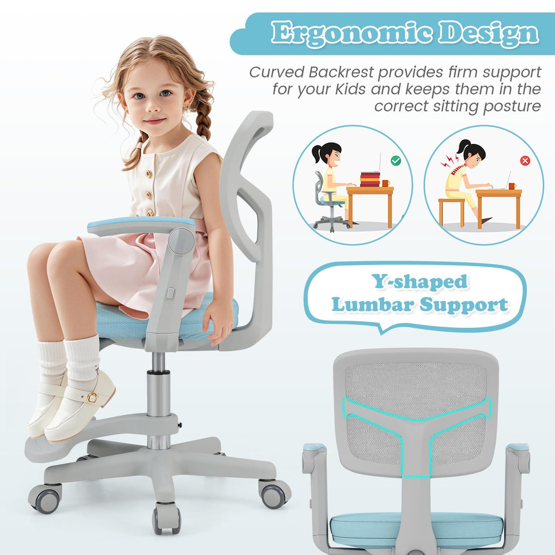 Kids Desk Chair, Ergonomic Adjustable Student Rolling Chair with Footrest &amp; Flip-up Armrest