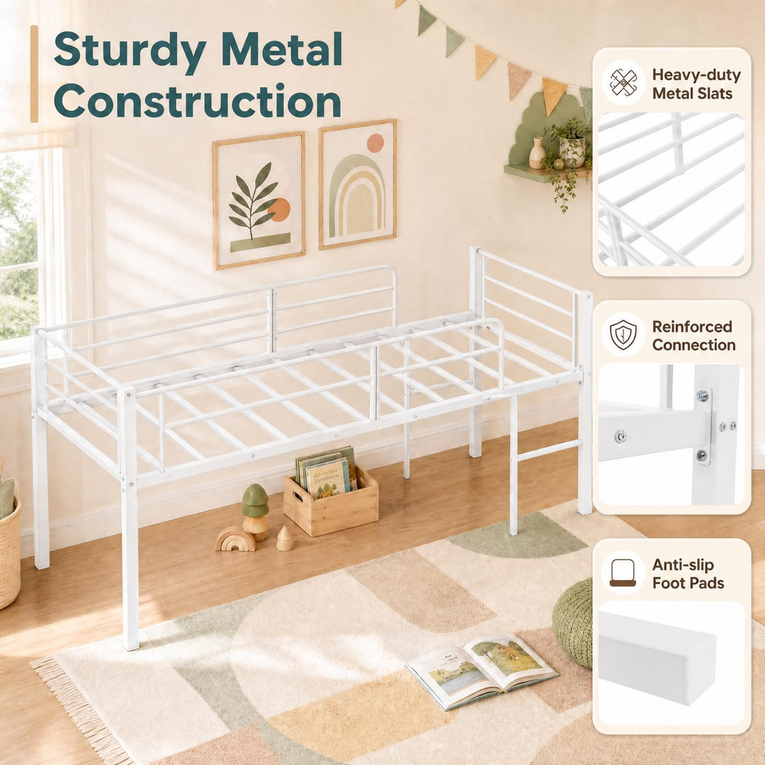 GIANTEX Twin Low Loft Bed | Metal Bed Frame with 21.5" H Under-Bed Space