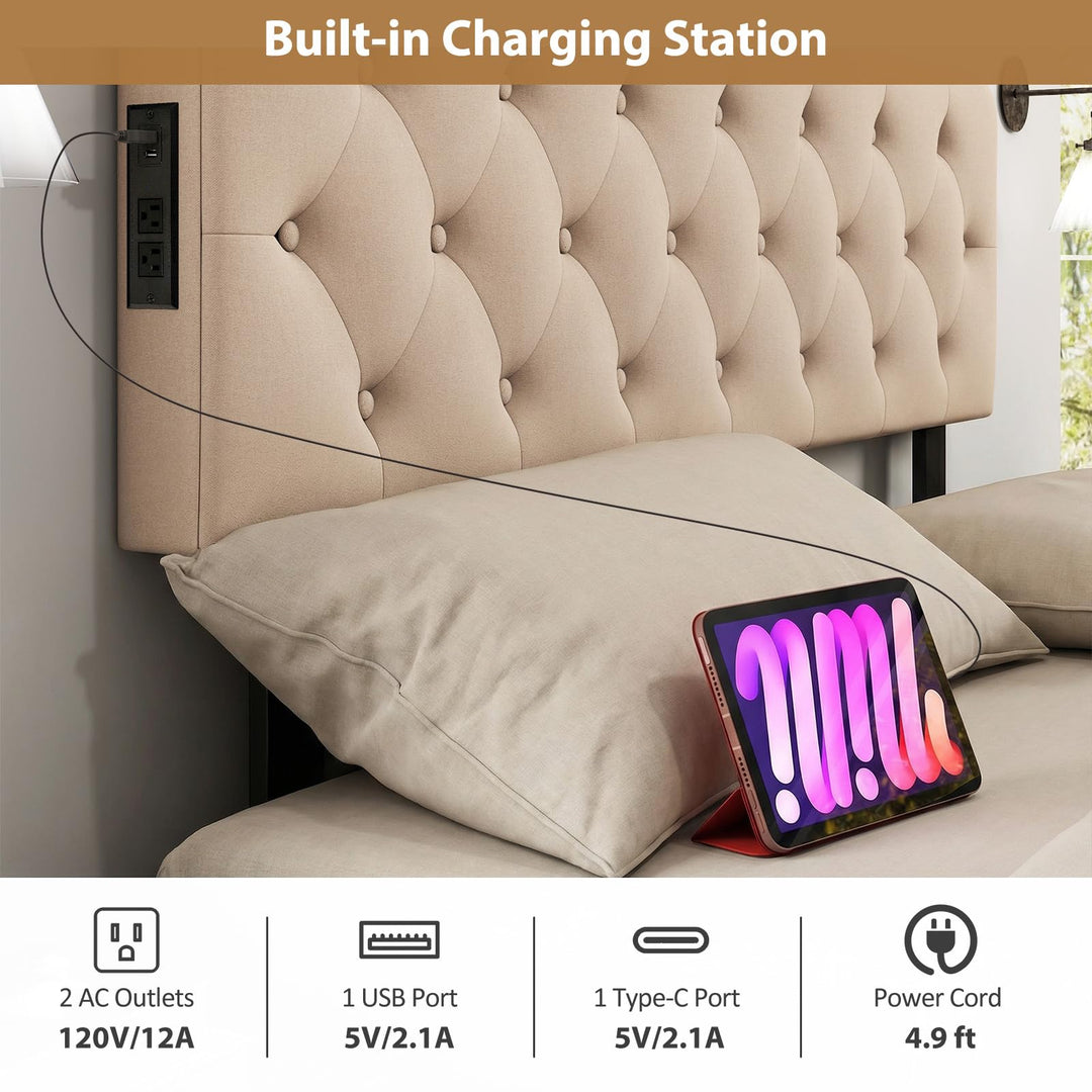 Giantex Headboard with 2 AC Outlets for Queen &amp; Full Size Bed