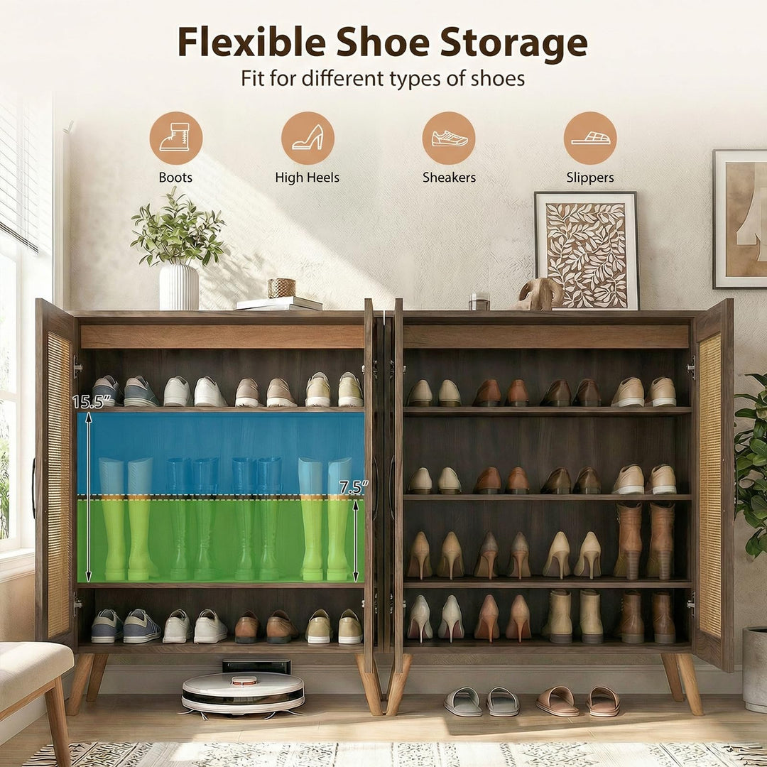 Giantex Shoe Cabinet with Doors 4-Tier Rattan Shoe Rack Organizer Cabinet(Rattan Door)