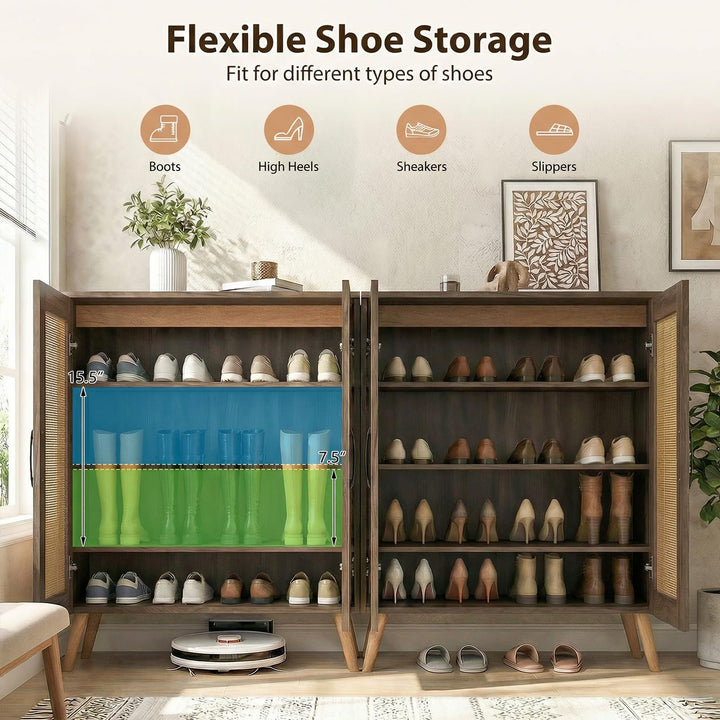 Giantex Shoe Cabinet with Doors 4-Tier Rattan Shoe Rack Organizer Cabinet(Rattan Door)