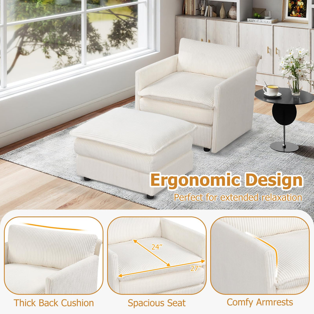 Giantex Oversized Accent Chair with Ottoman with Soft Corduroy Cushions