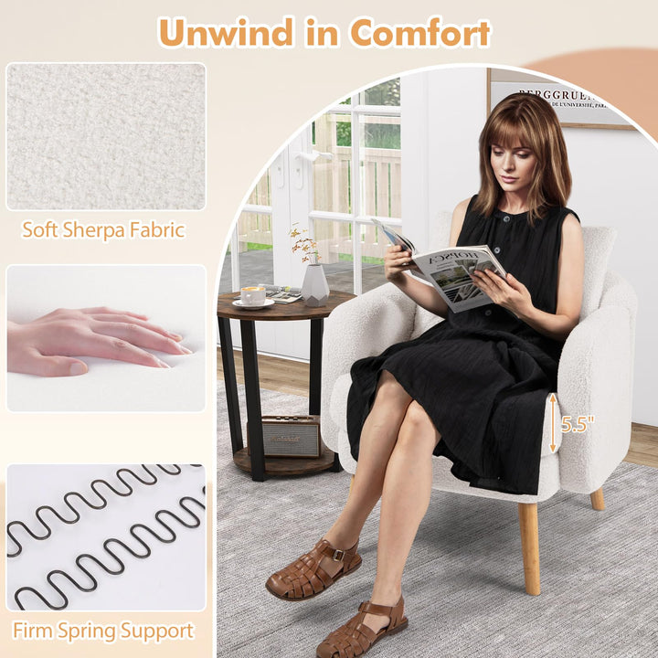 Giantex Sherpa Accent Chair, Modern Upholstered Single Sofa Chair with Back Pillow &amp; Solid Rubber Wood Legs