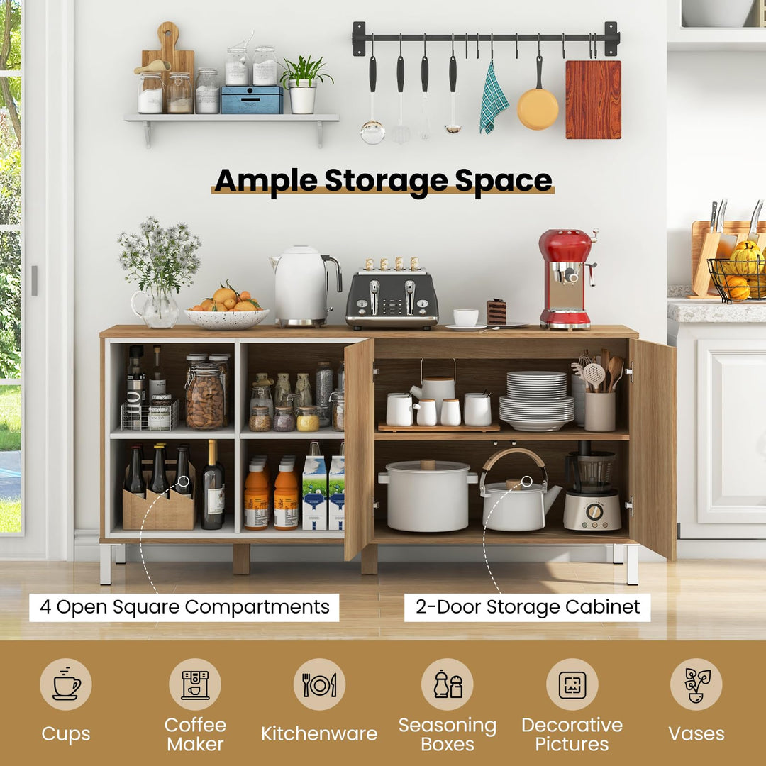 Giantex 63” Buffet Cabinet with Storage, Farmhouse Kitchen Sideboard w/ 4 Cubes, Adjustable Shelves &amp; Pop-up Doors