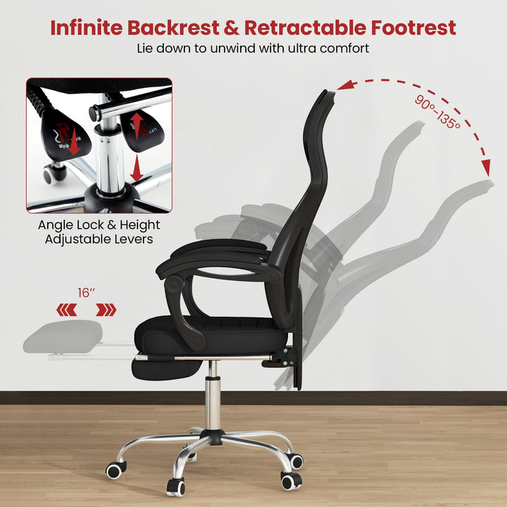 Giantex Ergonomic Desk Chair with Footrest, Mesh Office Chair with Height-Adjustable &amp; Tilting Backrest