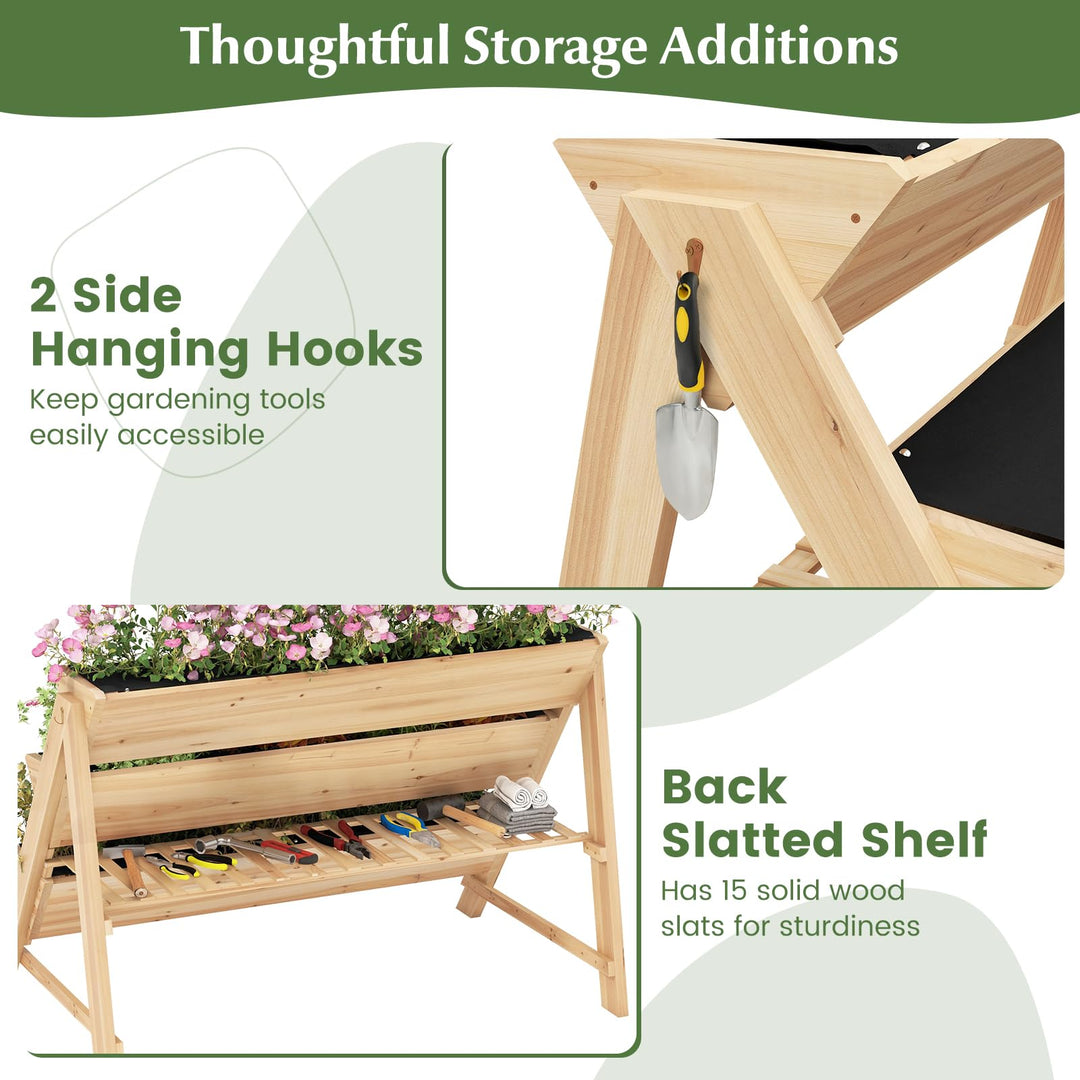 Giantex 3-Tier Raised Garden Bed, Wooden Vertical Planter Box with Storage Shelf