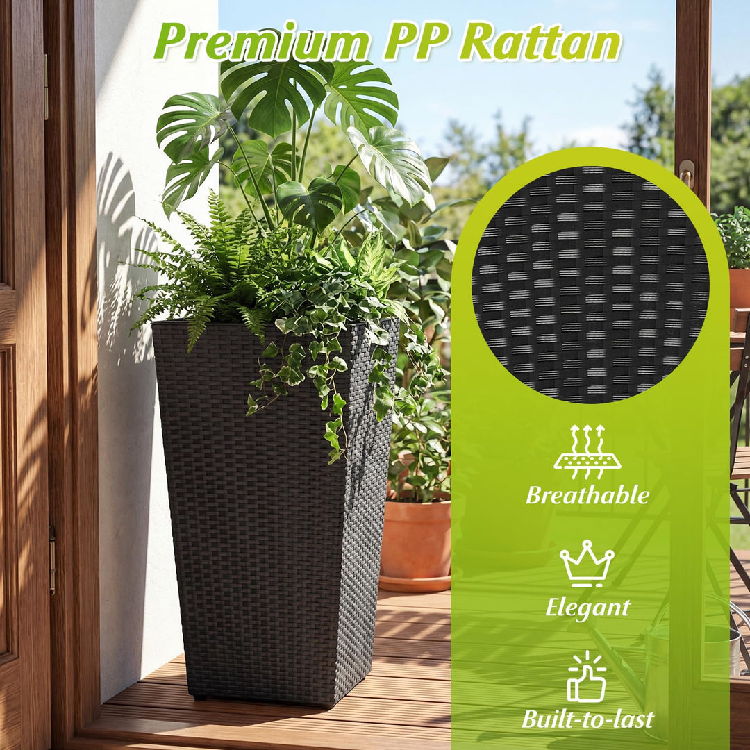 Giantex 3-Piece Wicker Planters Tapered PP Rattan Plant Boxes with Plastic Flower Pots