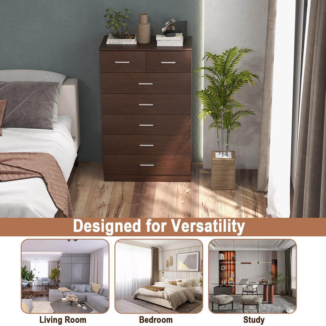 Giantex 7 Drawers Dresser for Bedroom - Wooden Chest of Drawers with Anti-toppling Device