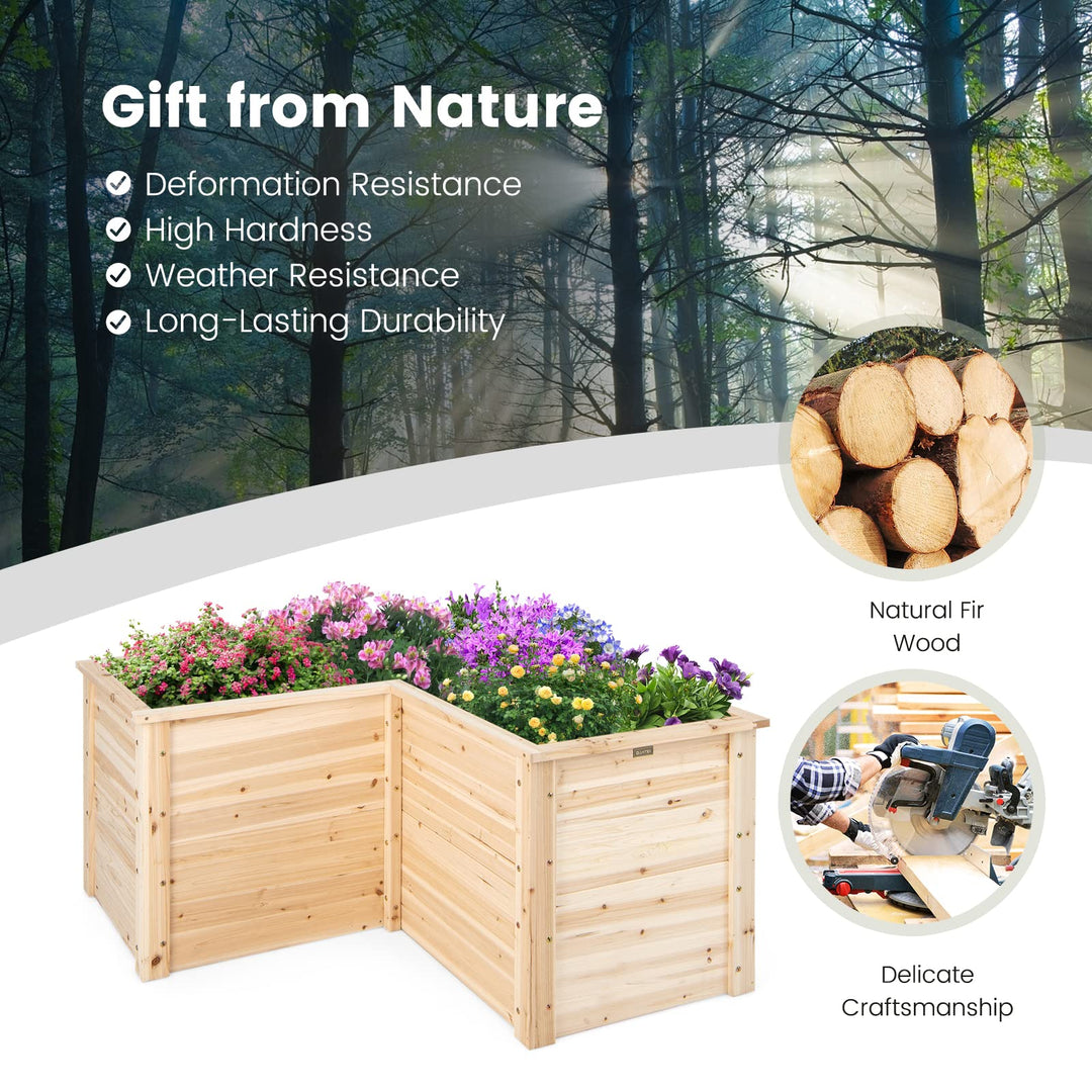 Giantex Raised Garden Bed, 47.5" x 47.5" x 24.5" Wooden Planter Box, Outdoor L-Shaped Deep Garden Bed for Sapling Flower Herb Vegetable Fruit