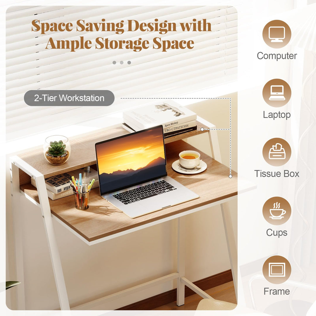 Giantex 2 Tier Computer Desk PC Laptop Table Study Writing Home Office Workstation