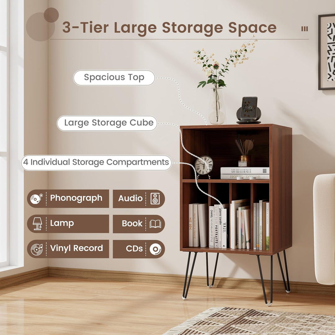 Giantex Record Player Stand with Charging Station Turntable Cabinet with Record Storage &amp; Metal Legs