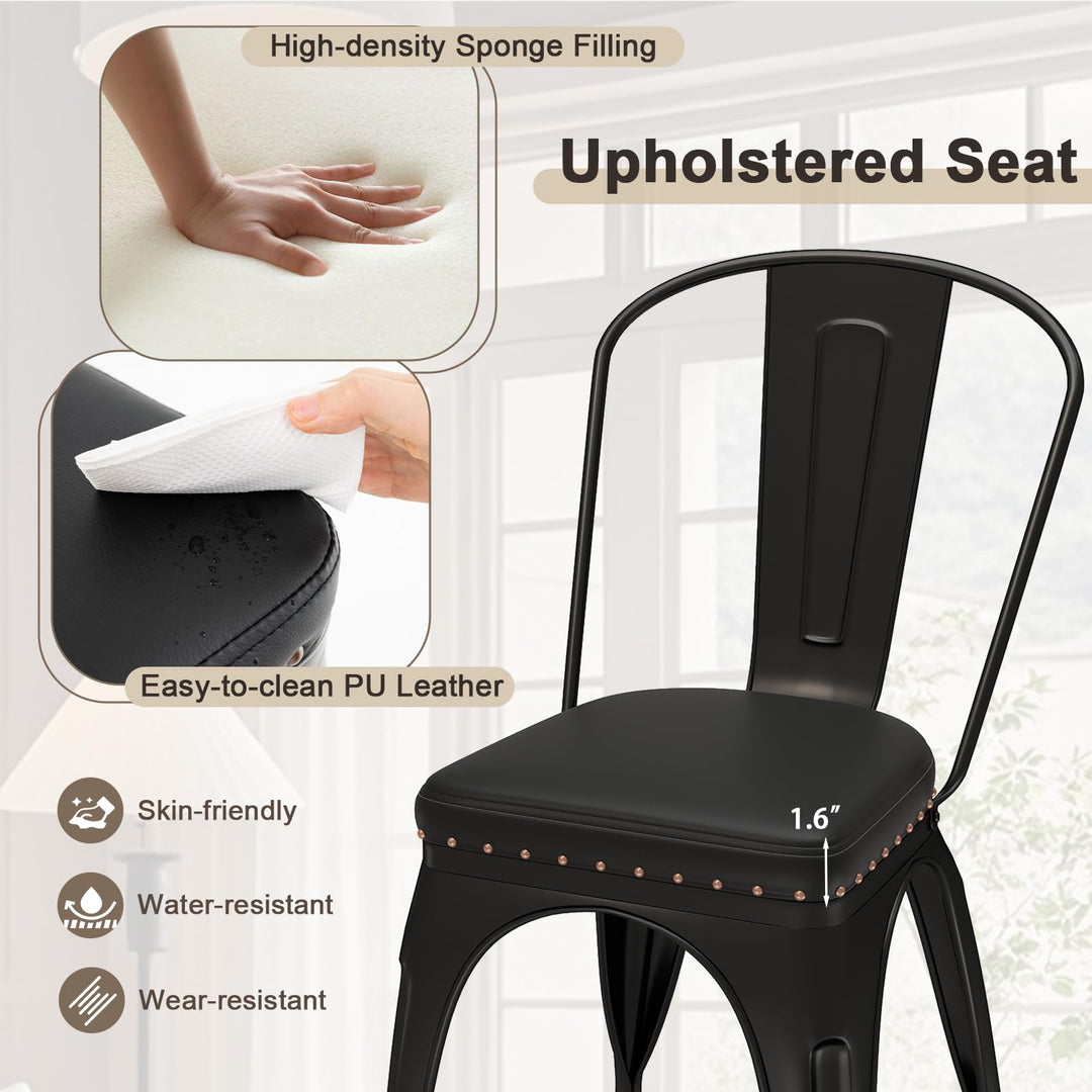 Giantex Metal Dining Chairs Set of 4 with Detachable Backrest &amp; PU Leather Padded Seat