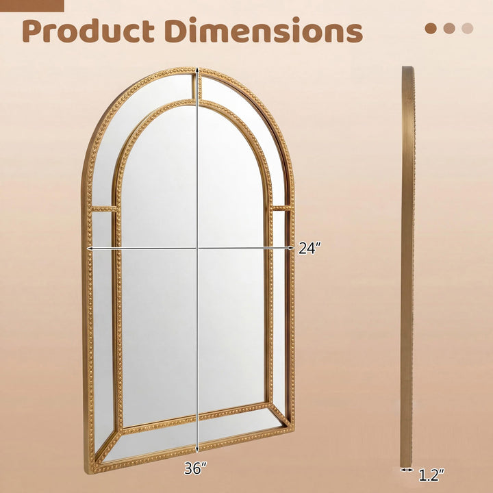 Giantex Gold Arched Wall Mirror with Beaded Frame for Bathroom Entryway
