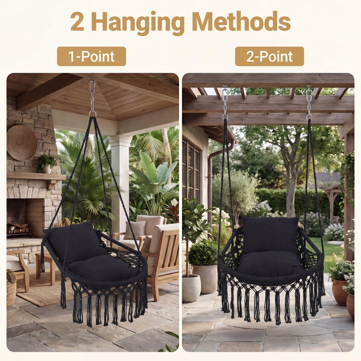 Giantex Macrame Hammock Chair w/Removable Cushions &amp; Sturdy Metal Ring