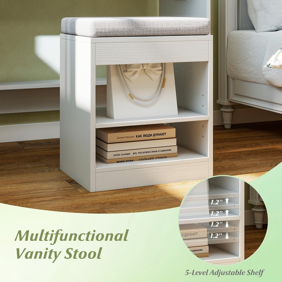 CHARMAID 31.5 Inches Vanity Desk with 3 Lighting Modes and Storage Shelves