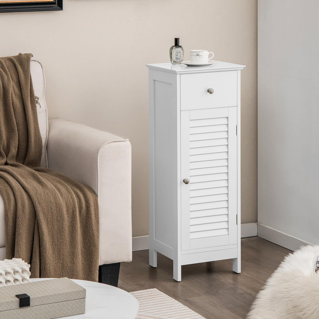 Giantex Bathroom Floor Storage Cabinet - Freestanding Side Cabinet with 1 Door, 1 Drawer &amp; 3-Height Adjustable Shelf