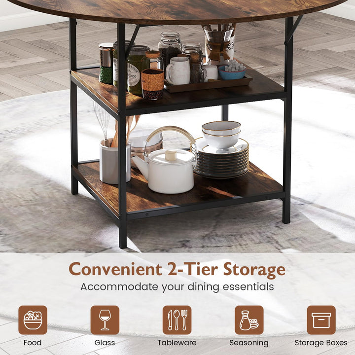 Giantex 47" Round Dining Table for 4-6 with 2-Tier Open Storage Shelves